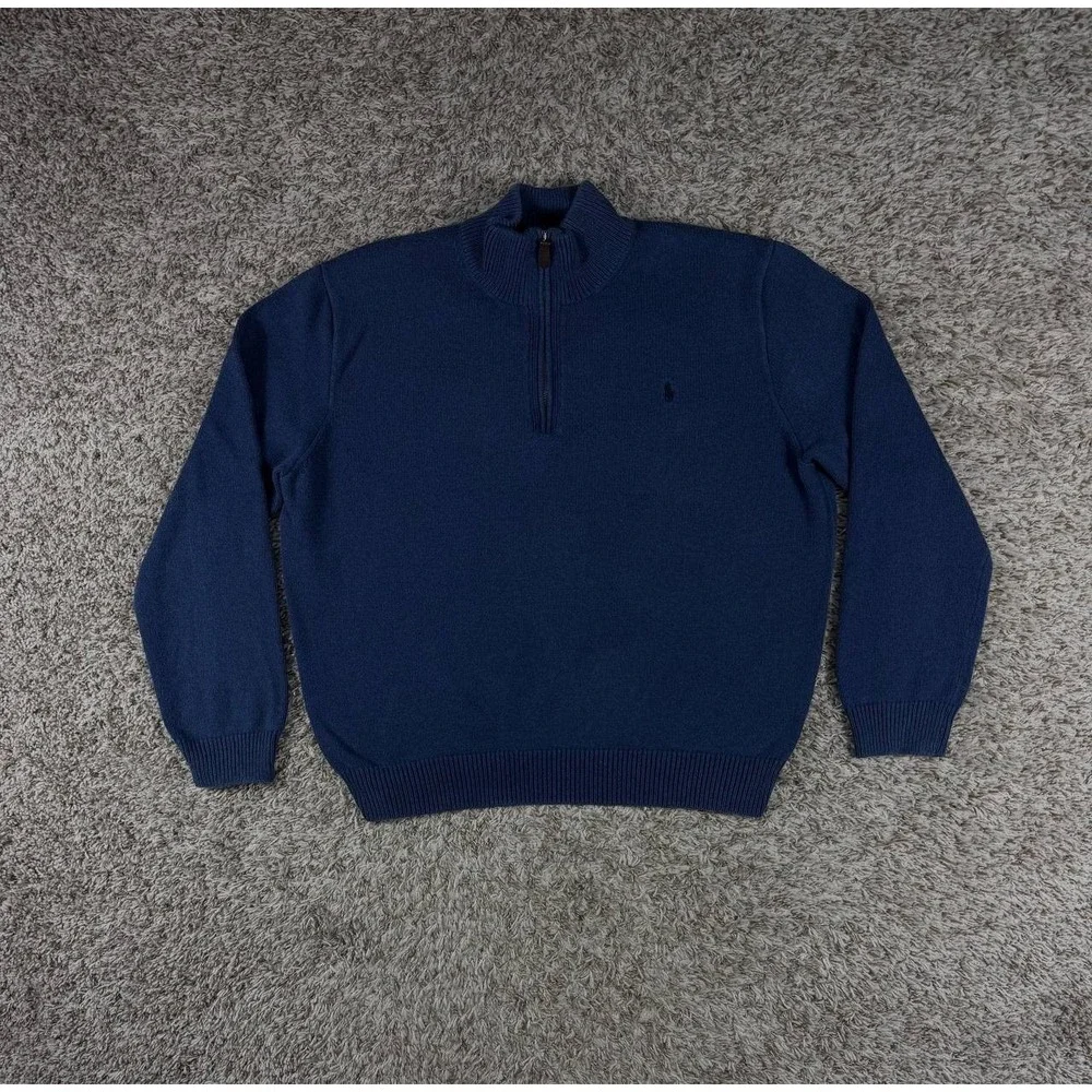 Polo Ralph Lauren Men's XXL Navy Blue 1/4 Zip Cotton Knit Sweater Pony Logo